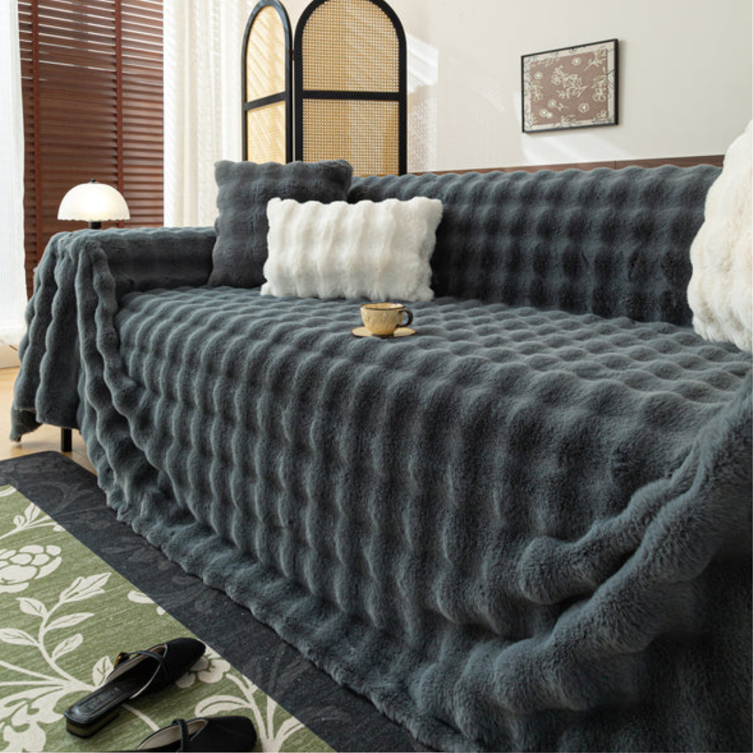 北欧風ナチュラルふわもこソファカバー〔滑り止め付き〕 – SOFA DECO