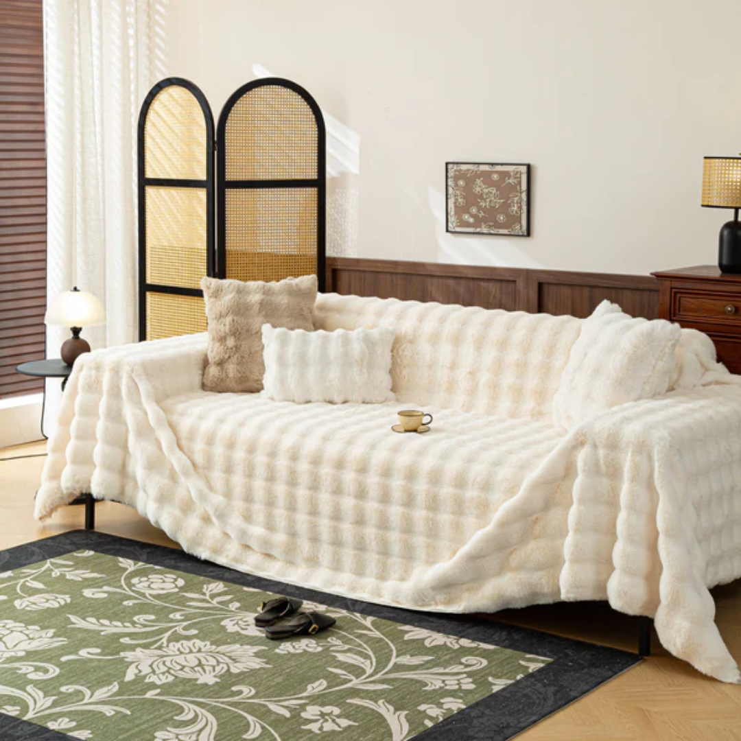 北欧風ナチュラルふわもこソファカバー〔滑り止め付き〕