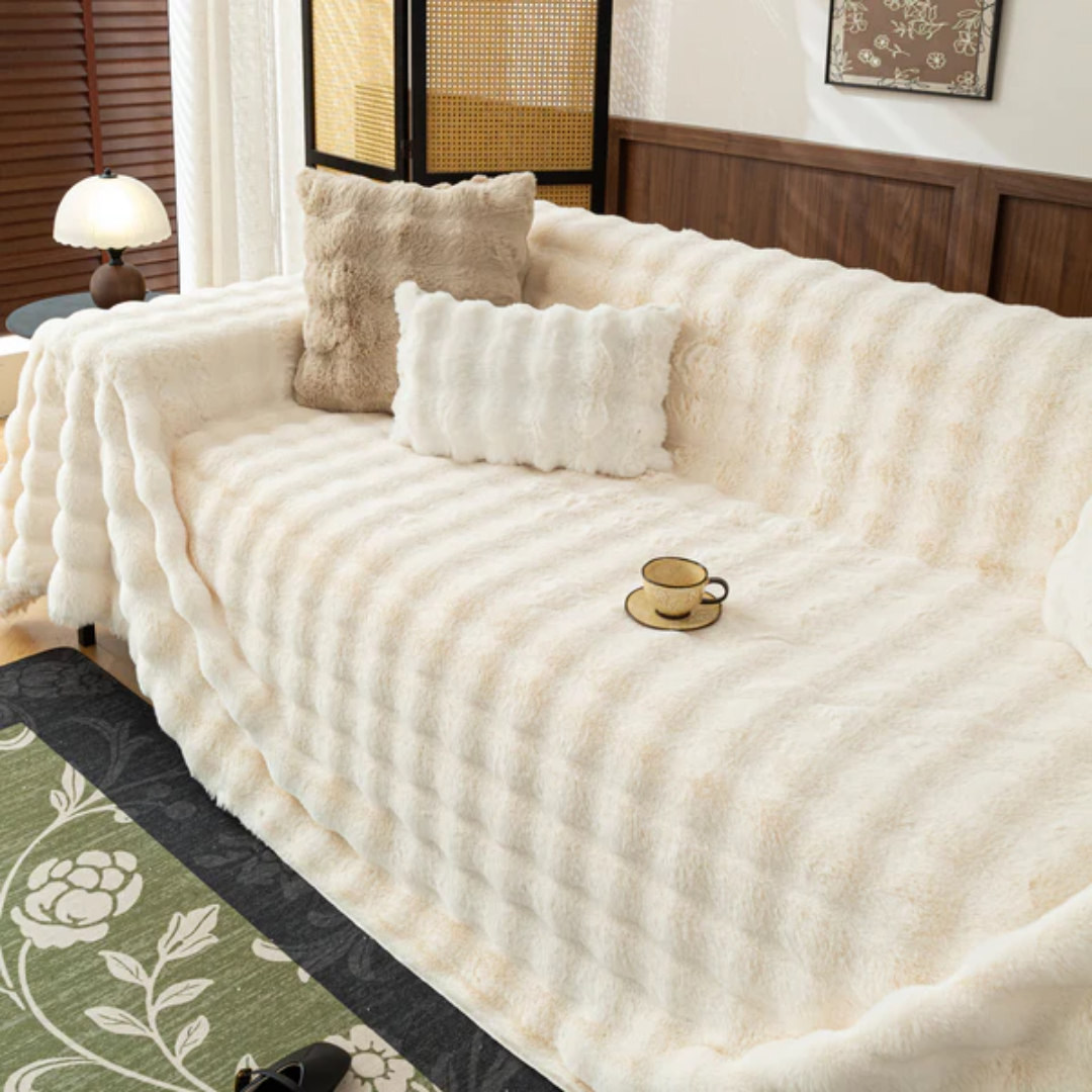 即納】北欧風ナチュラルふわもこソファカバー〔滑り止め付き〕 – SOFA