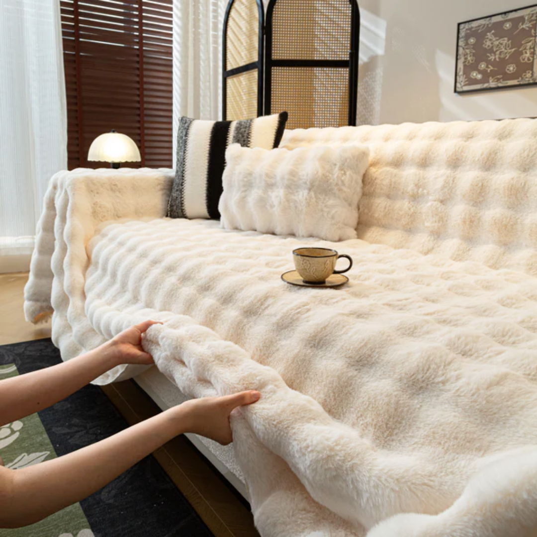 即納】北欧風ナチュラルふわもこソファカバー〔滑り止め付き〕 – SOFA