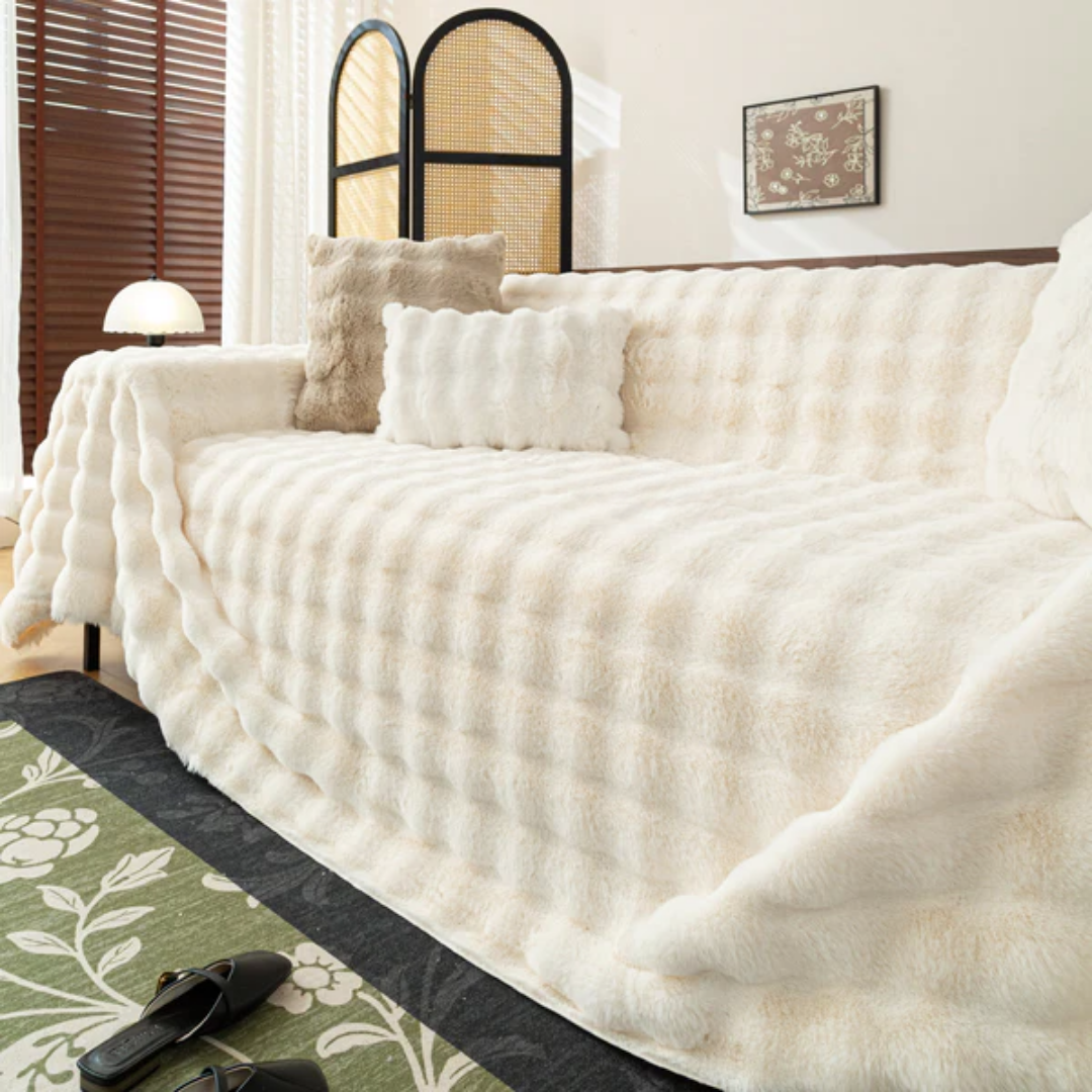 北欧風ナチュラルふわもこソファカバー〔滑り止め付き〕