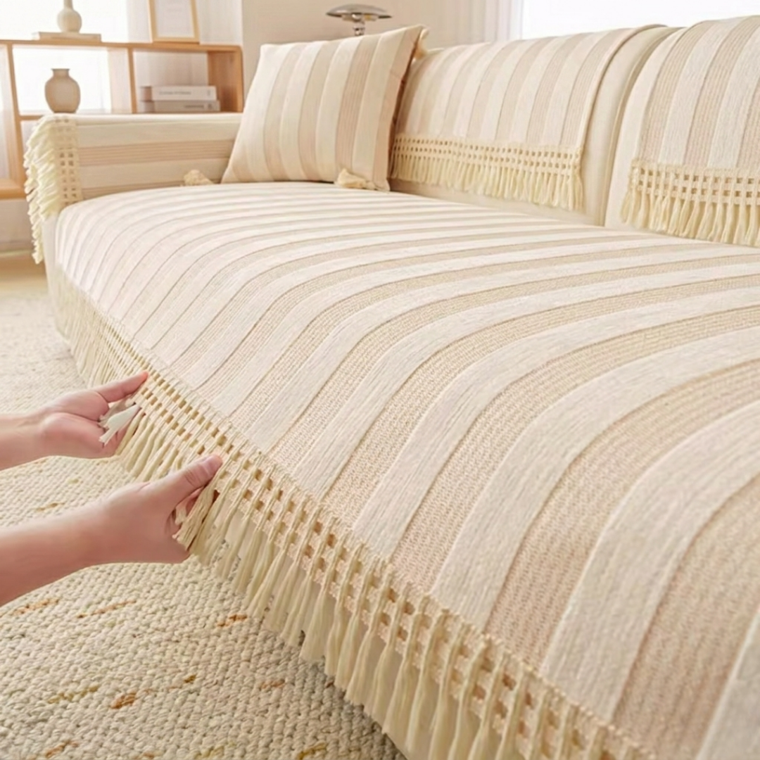 ワイドストライプソファカバー〔滑り止め付き〕