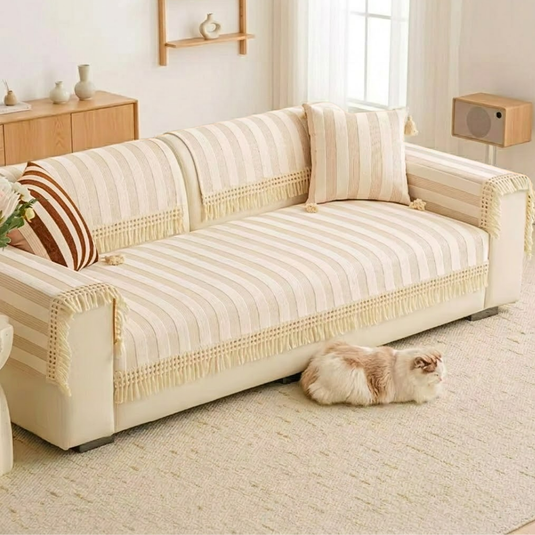 ワイドストライプソファカバー〔滑り止め付き〕