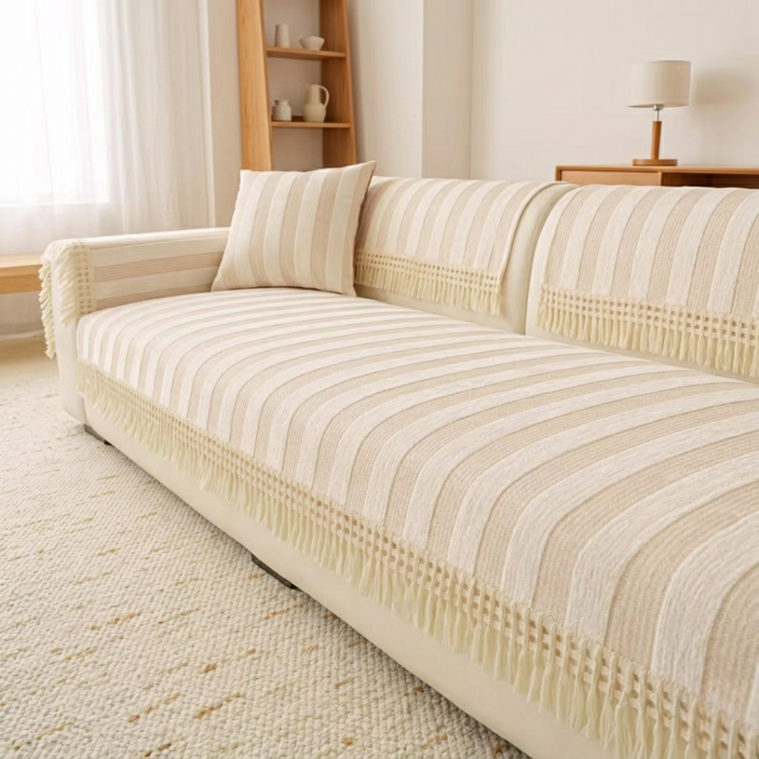 ワイドストライプソファカバー〔滑り止め付き〕